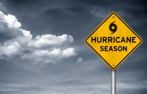 Yellow hurricane sign that reads "Hurricane Season"