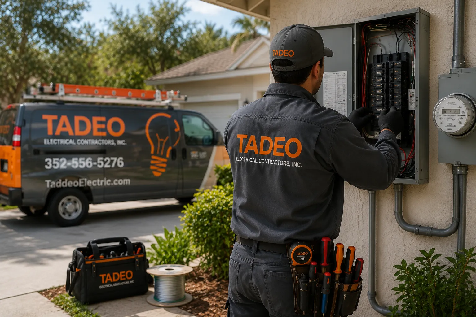 Licensed electrician performing electrical installation service in Florida