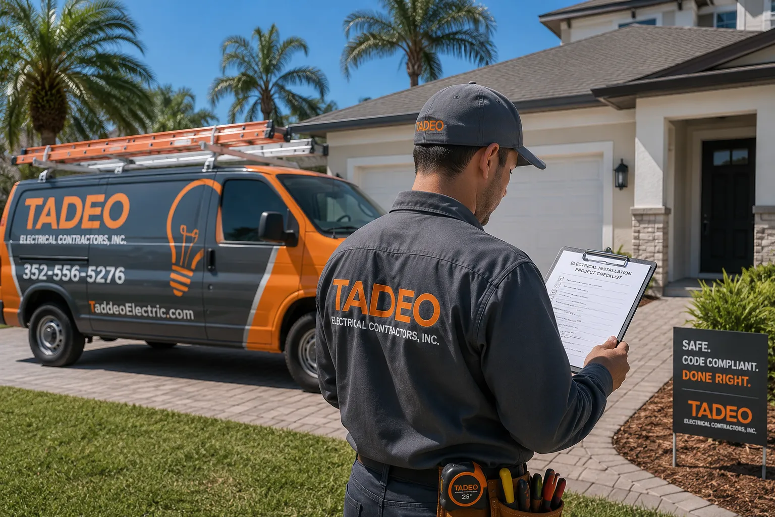 Licensed electrician performing residential electrical installation work