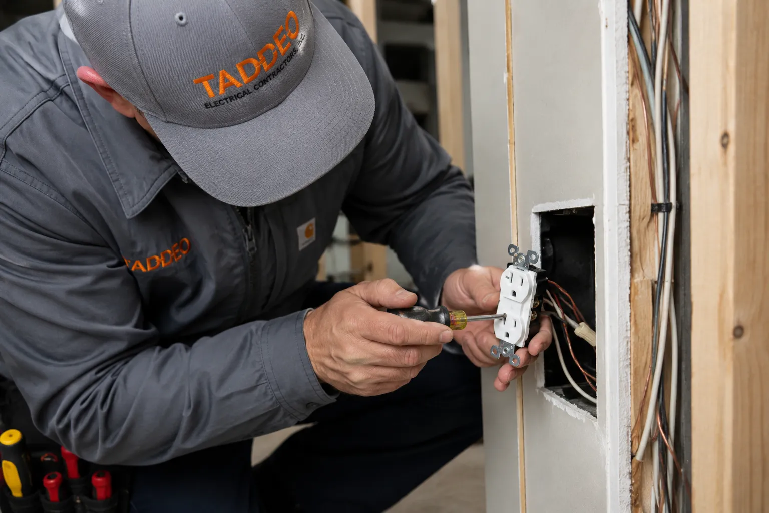 Licensed electrician installing wiring during a Florida home upgrade