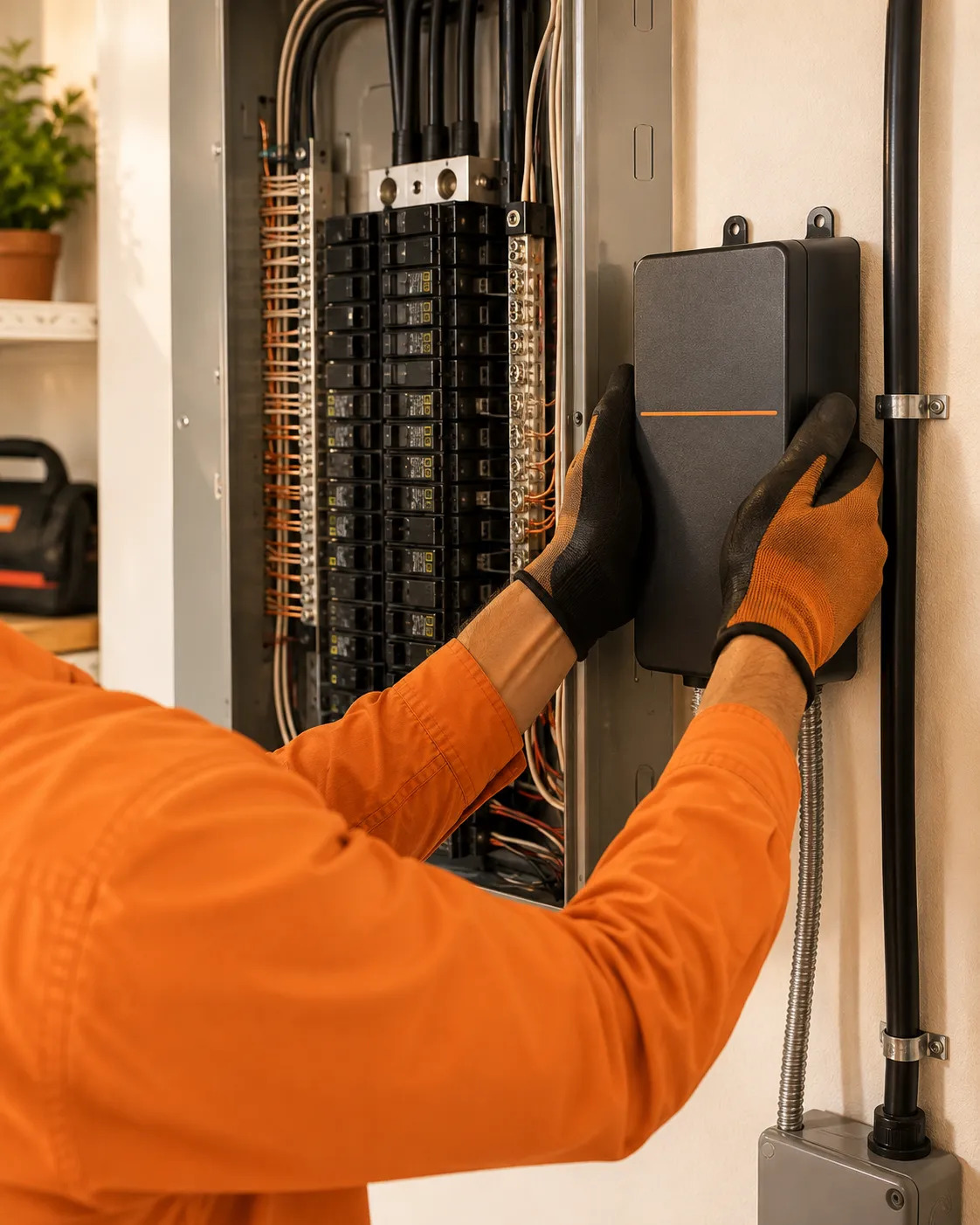 Modern Florida home with smart thermostat and connected electronics protected from surges
