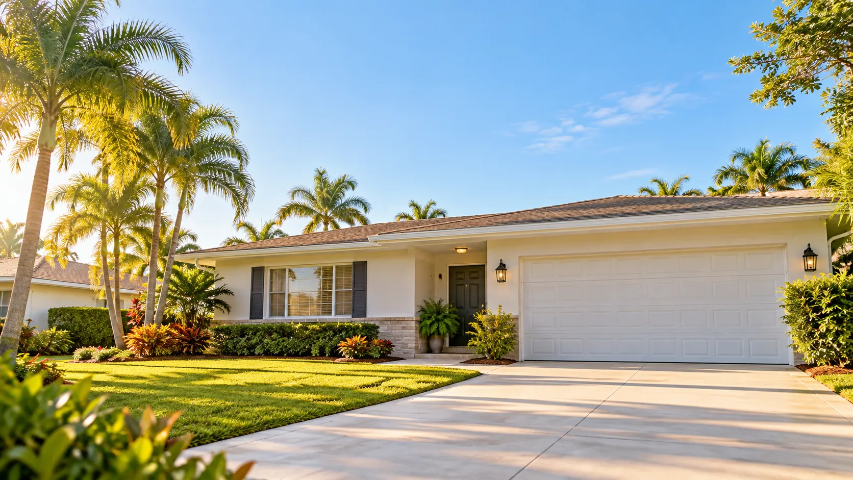 Well-maintained older Florida home exterior in warm daylight before an inspection.